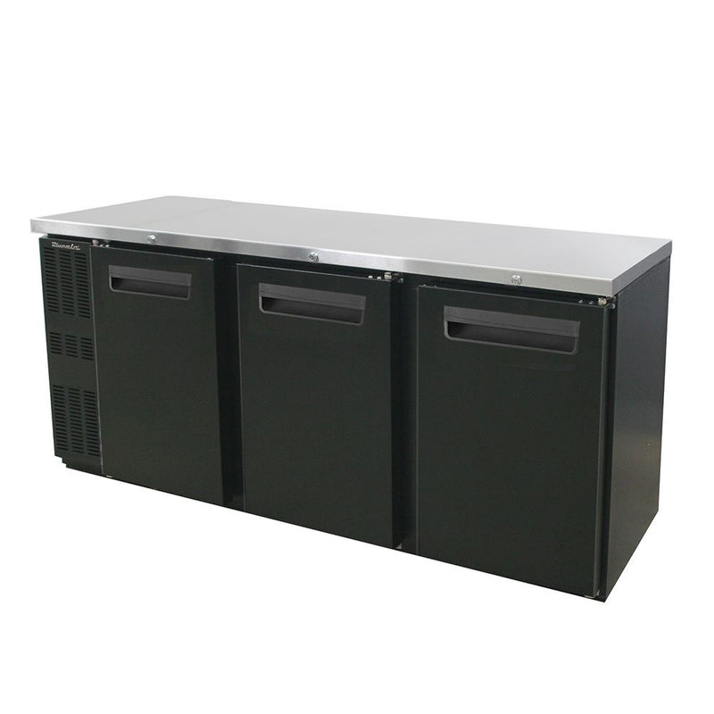 Blue Air BNB-72BT-HC, 72-inch 3 Solid Doors Black Narrow Back Bar and Beverage Cooler, 19.6 Cu. Ft.