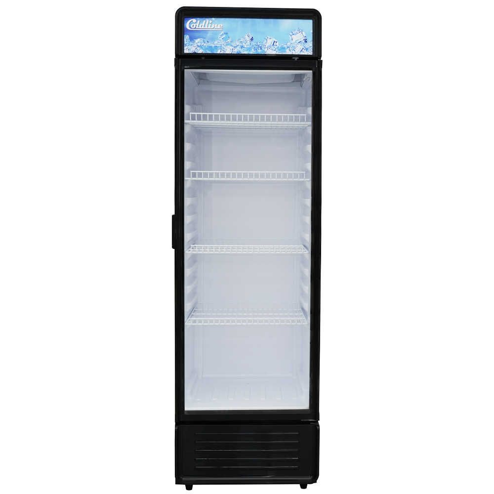 Coldline G8E-B, 9 Cu. Ft. 22-Inch Single Glass Door Black Merchandiser Refrigerator with LED
