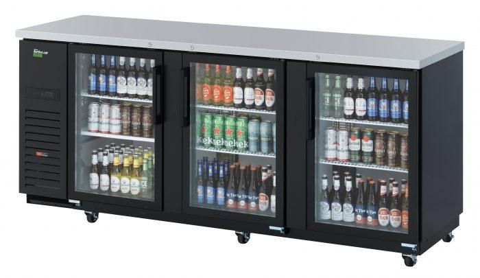 Turbo Air TBB-4SGD-N 90-inch Underbar 3 Glass Doors Back Bar, Black Vinyl Exterior