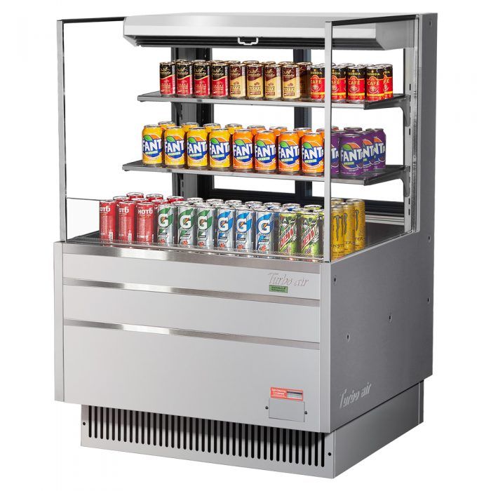 Turbo Air TOM-36L-UFD-S-3S-N, 34-inch 2 Shelf Low Profile Open Display Case, Rear Sliding Doors