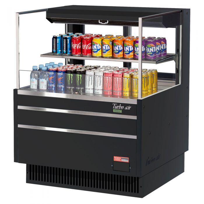 Turbo Air TOM-36L-UFD-B-2S-N, 34-inch 1 Shelf Low Profile Black Open Display Case, Rear Sliding Door