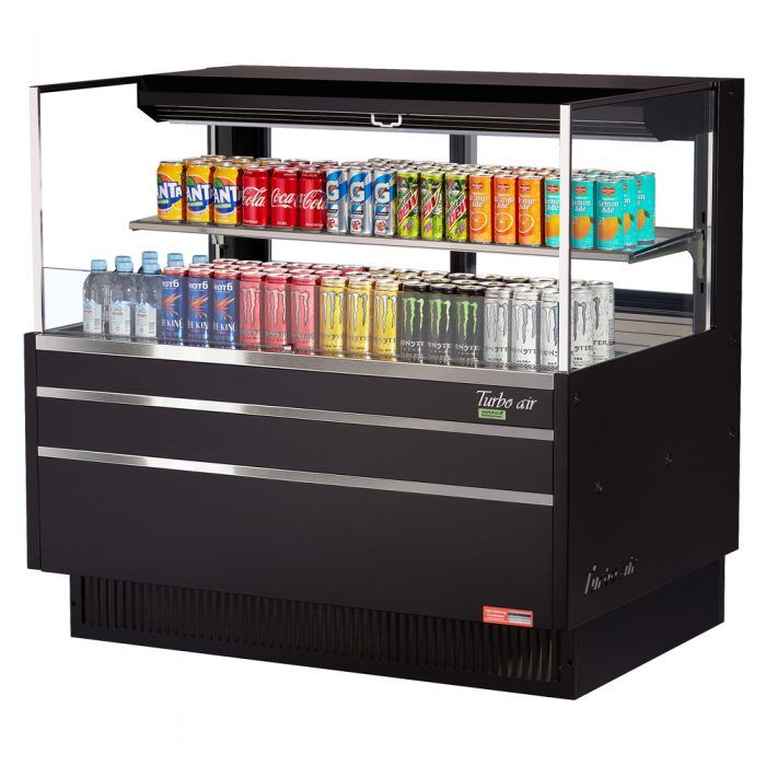 Turbo Air TOM-48L-UFD-B-2S-N, 46-inch 1 Shelf Low Profile Black Open Display Case, Rear Sliding Door