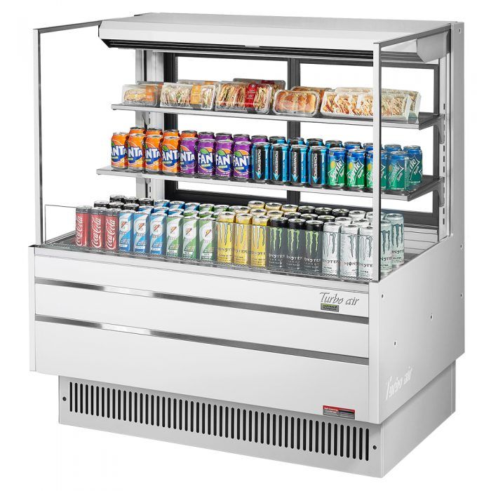 Turbo Air TOM-48L-UFD-W-3S-N, 46-inch 2 Shelf Low Profile White Open Display Case, Rear Sliding Door
