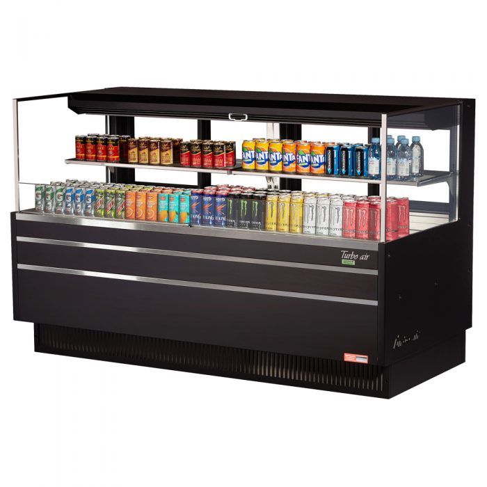 Turbo Air TOM-72L-UFD-B-2S-N, 71-inch 1 Shelf Low Profile Black Open Display Case, Rear Sliding Door