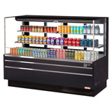 Turbo Air TOM-72L-UFD-B-3S-N, 71-inch 2 Shelf Low Profile Black Open Display Case, Rear Sliding Door