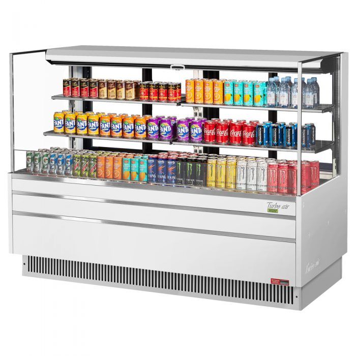 Turbo Air TOM-72L-UFD-W-3S-N, 71-inch 2 Shelf Low Profile White Open Display Case, Rear Sliding Door