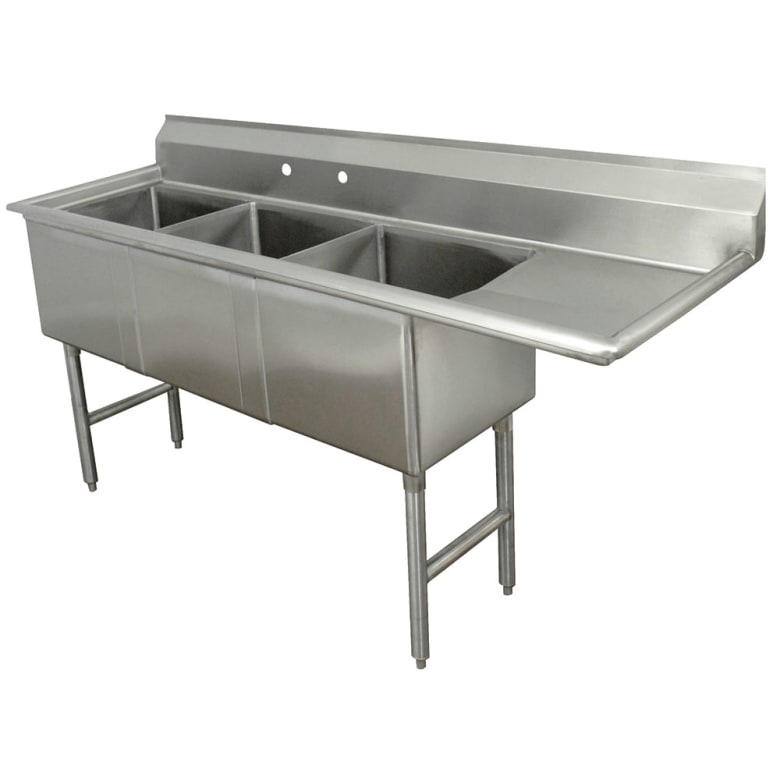 Advance Tabco FC-3-1818-18R 74 1/2" 3 Compartment Sink w/ 18"L x 18"W Bowl, 14" Deep
