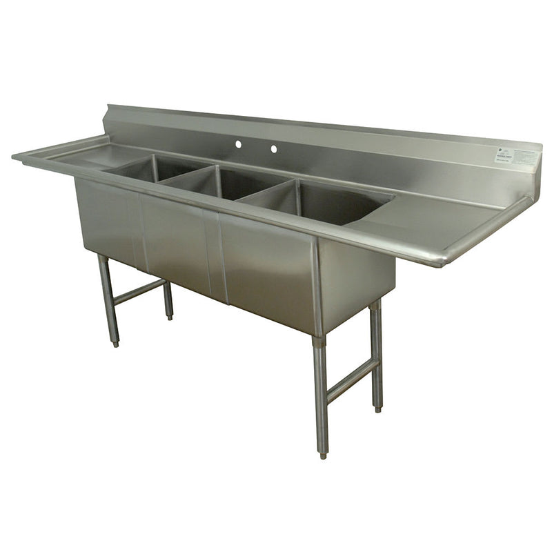 Advance Tabco FC-3-1824-24RL 102" 3 Compartment Sink w/ 18"L x 24"W Bowl, 14" Deep