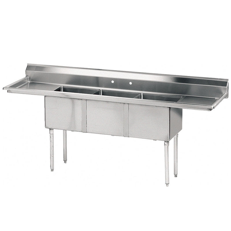 Advance Tabco FE-3-1014-15RL 60" 3 Compartment Sink w/ 10"L x 14"W Bowl, 10" Deep