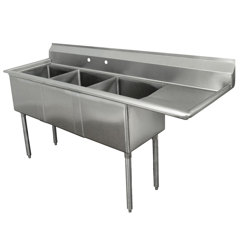 Advance Tabco FE-3-1812-18R 74 1/2" 3 Compartment Sink w/ 18"L x 18"W Bowl, 12" Deep