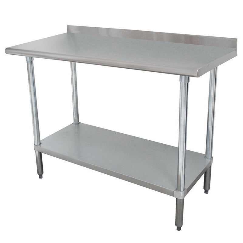 Advance Tabco FMSLAG-244 48" 16 ga Work Table w/ Undershelf & 304 Series Stainless Steel Top, 1 1/2" Backsplash