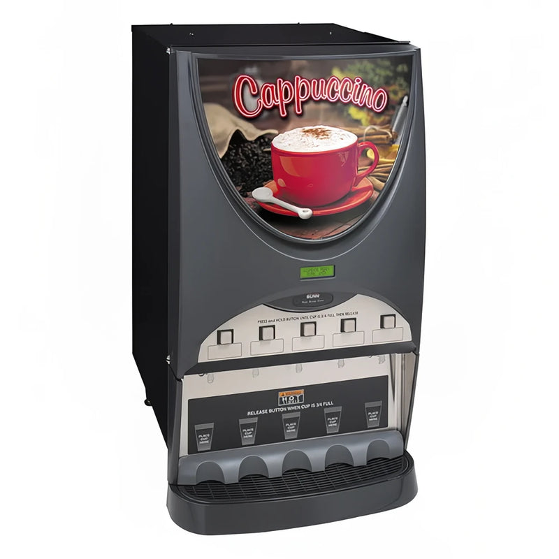 Bunn iMIX-5S+ iMIX® 5S Plus Silver Series® Hot Drink Dispenser, Cappuccino Display, 5 Hoppers, Silver (38100.0003)Bunn iMIX-5S+ iMIX® 5S Plus Silver Series® Hot Drink Dispenser, Cappuccino Display, 5 Hoppers, Silver (38100.0003)
