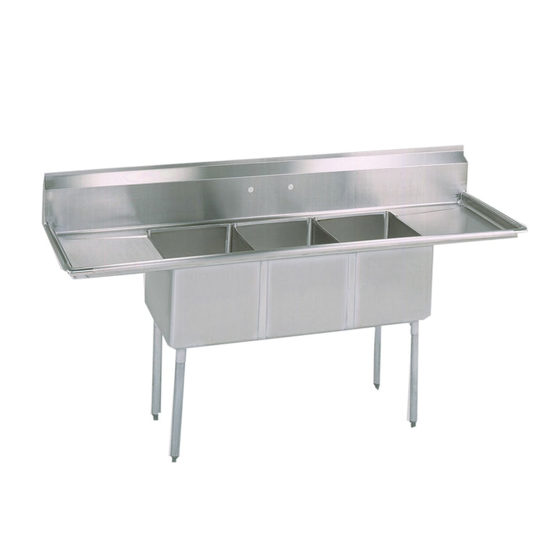 BK Resources BKS-3-1620-12-18T 84" 3 Compartment Sink w/ 16"L x 20"W Bowl, 12" Deep