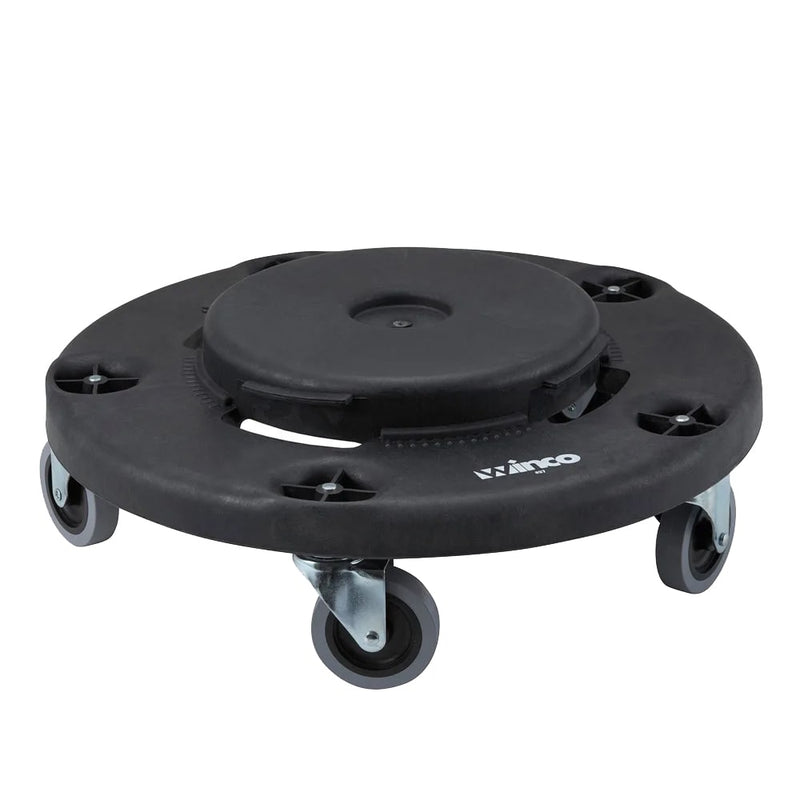 Winco DLR-18 18" Round Plastic Trash Can Dolly w/ Raised Center & 400 lb Capacity, Black