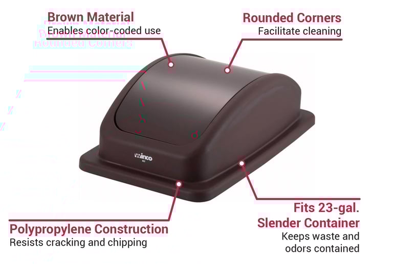 Winco PTCL-23B Rectangle Dome Trash Can Lid - Plastic, Brown