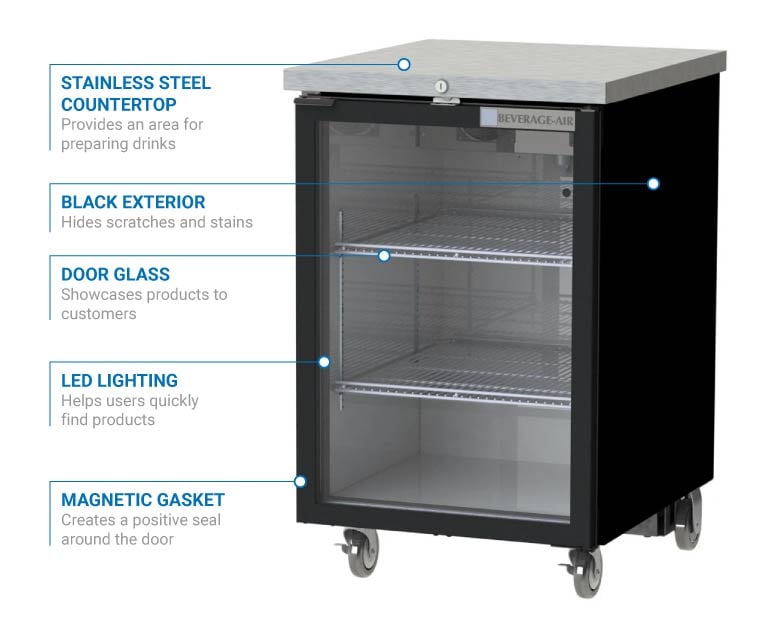Beverage Air BB24HC-1-G-B 24" Bar Refrigerator - 1 Swinging Glass Door, Black, 115v