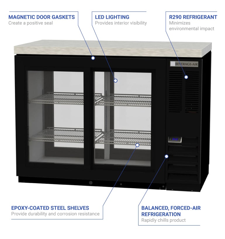 Beverage Air BB48HC-1-GS-PT-B 48" Bar Refrigerator - 4 Sliding Glass Doors, Black, 115v