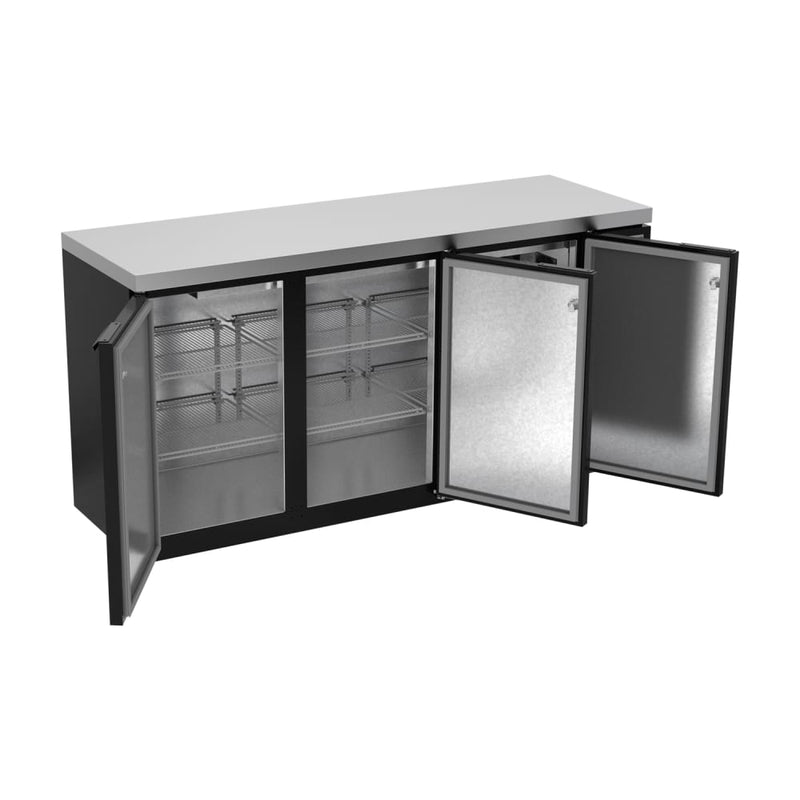 Beverage Air BB72HC-1-B-27 72" Bar Refrigerator - 3 Swinging Solid Doors, Black, 115v