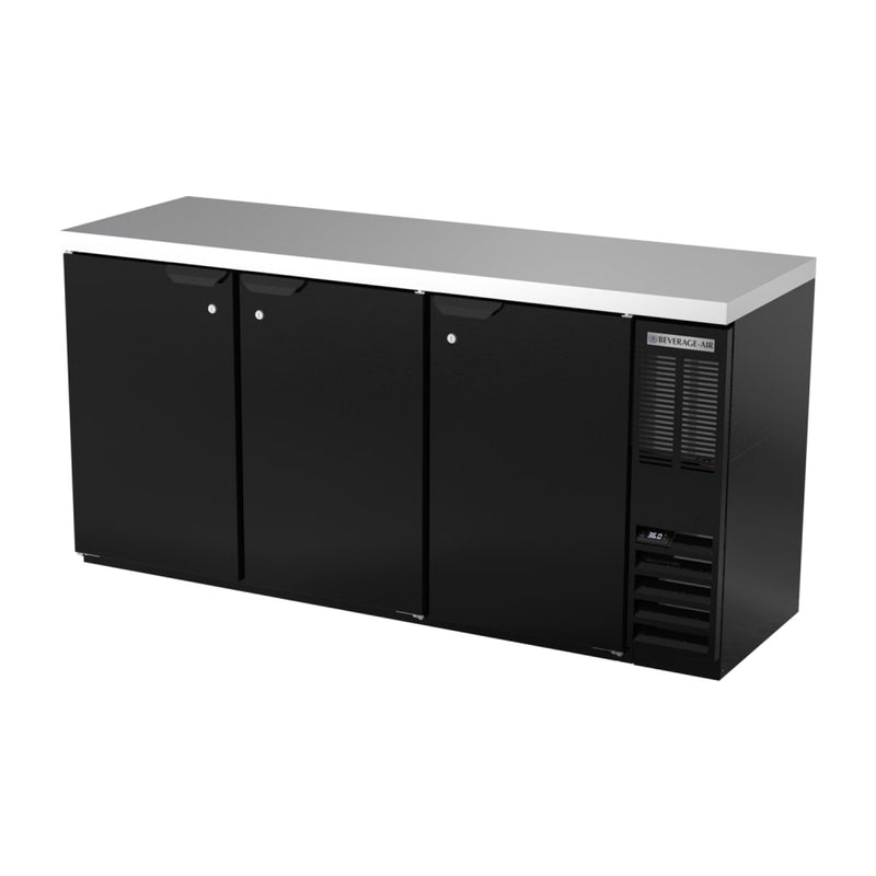 Beverage Air BB72HC-1-B-27 72" Bar Refrigerator - 3 Swinging Solid Doors, Black, 115v