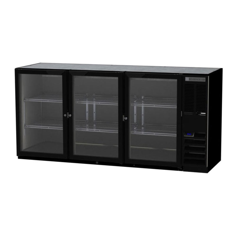 Beverage Air BB72HC-1-G-B-27 72" Bar Refrigerator - 3 Swinging Glass Doors, Black, 115v