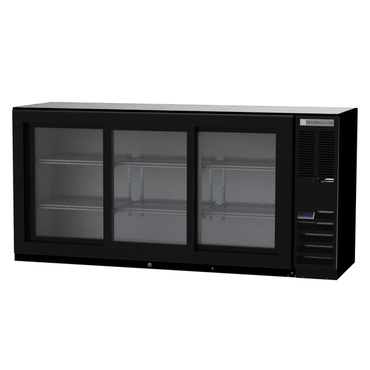 Beverage Air BB72HC-1-GS-B 72" Bar Refrigerator - 3 Sliding Glass Doors, Black, 115v