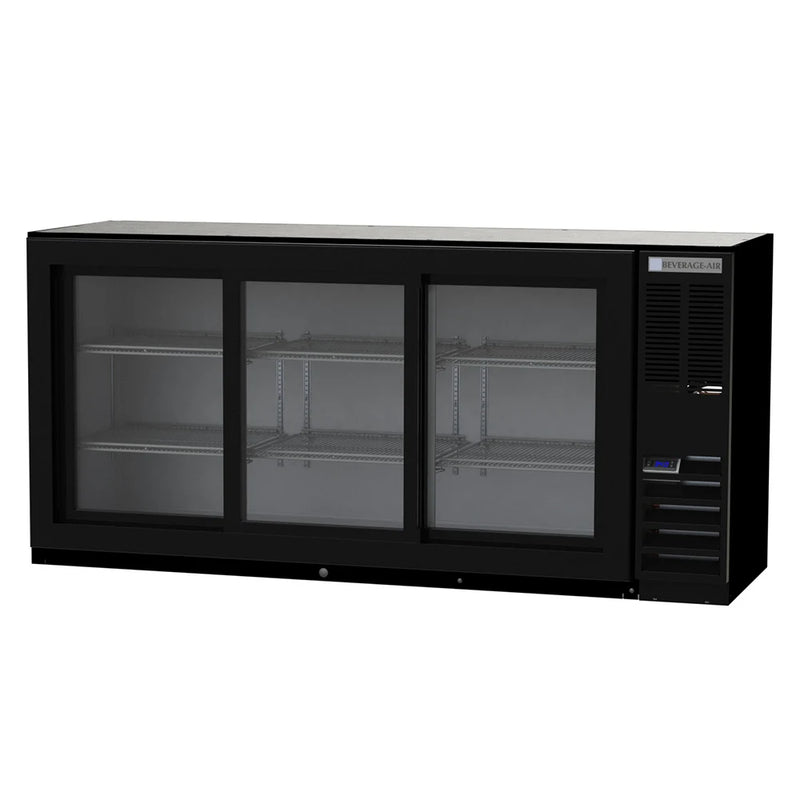 Beverage-Air BB72HC-1-GS-B 72" Bar Refrigerator - 3 Sliding Glass Doors, Black, 115v