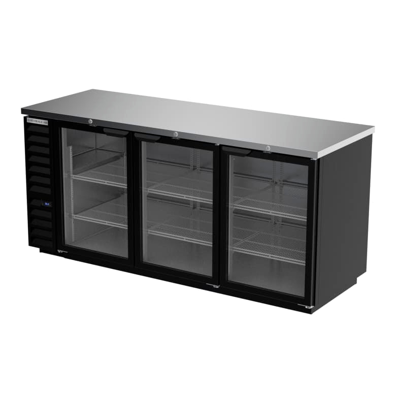 Beverage Air BB78HC-1-G-B 79" Bar Refrigerator - 3 Swinging Glass Doors, Black, 115v