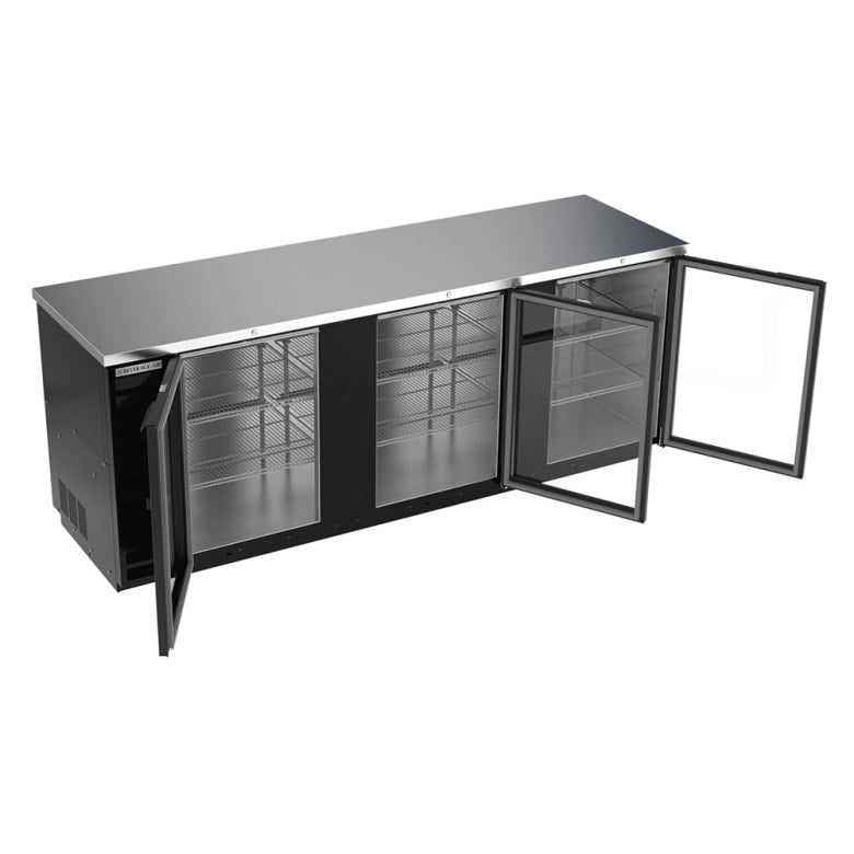 Beverage Air BB94HC-1-G-B 95" Bar Refrigerator - 3 Swinging Glass Doors, Black, 115v