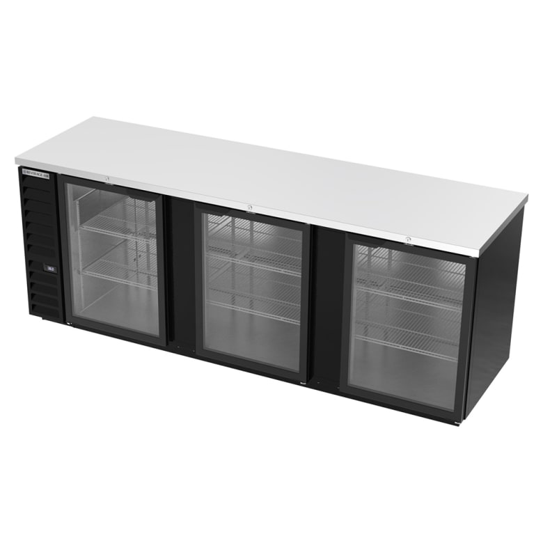 Beverage Air BB94HC-1-G-B 95" Bar Refrigerator - 3 Swinging Glass Doors, Black, 115v