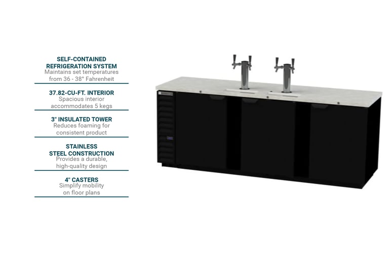 Beverage Air DD94HC-1-B 95" Kegerator Beer Dispenser w/ (5) Keg Capacity - (2) Column, Black, 115v