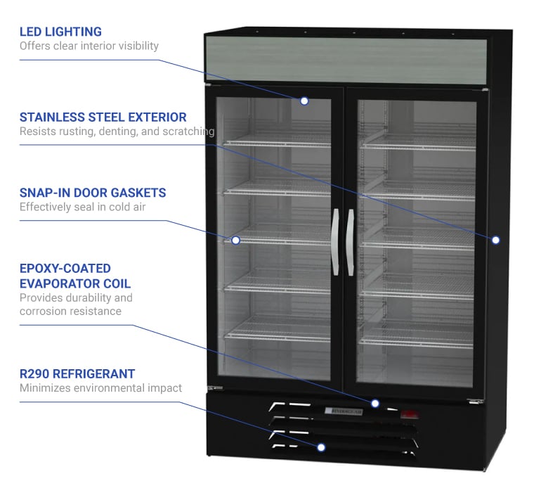 Beverage Air MMF49HC-1-B 52" Two Section Display Freezer w/ Swing Doors - Bottom Mount Compressor, Black, 115v