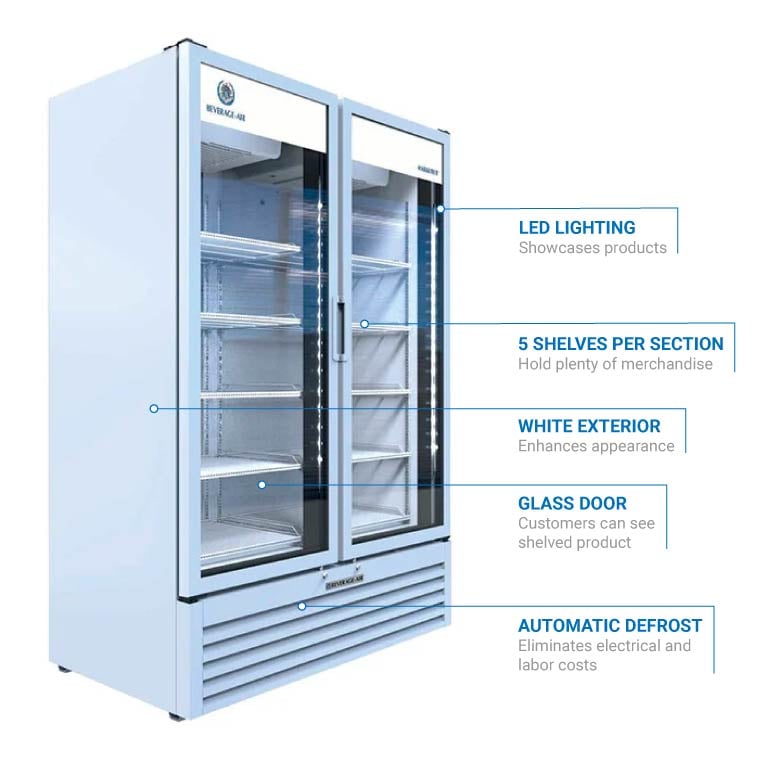 Beverage Air MT53-1W 54" Two Section Glass Door Merchandiser, (2) Left/Right Hinge Doors, 115v