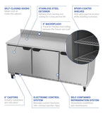 Beverage Air WTR72AHC 72" Worktop Refrigerator w/ (3) Section, 115