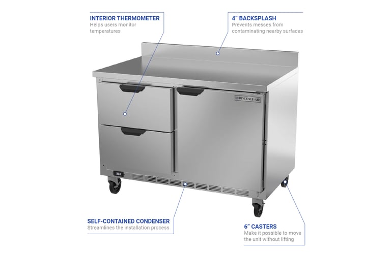 Beverage Air WTRD48AHC-2-FIP 48" Worktop Refrigerator w/ (2) Section, 115v