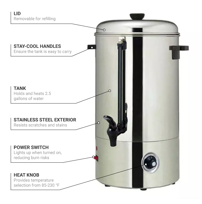 Adcraft WB-40 Low Volume Manual Fill Hot Water Dispenser - 2 1/2 gal, 120v