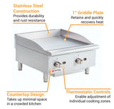 Cecilware Pro CE-G24TPF 24" Gas Griddle w/ Thermostatic Controls - 1" Steel Plate, Convertible