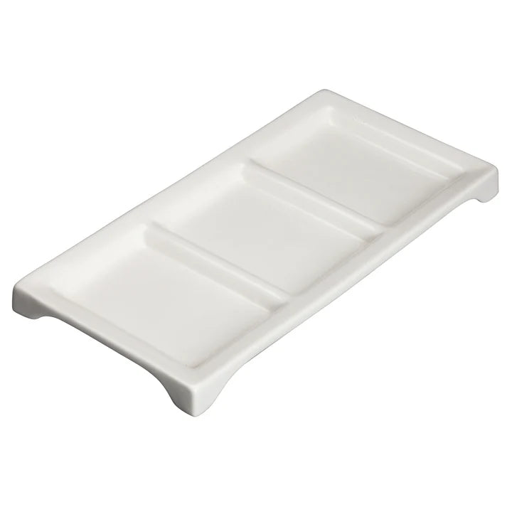 WDP017-108 - 10"L x 5"W Porcelain Trio Tray, Bright White, 24 pcs/case