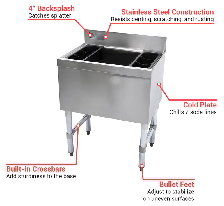 Advance Tabco SLI-12-36-7 36" Underbar Basics™ Cocktail Station w/ 119 lb Ice Bin, Stainless Steel