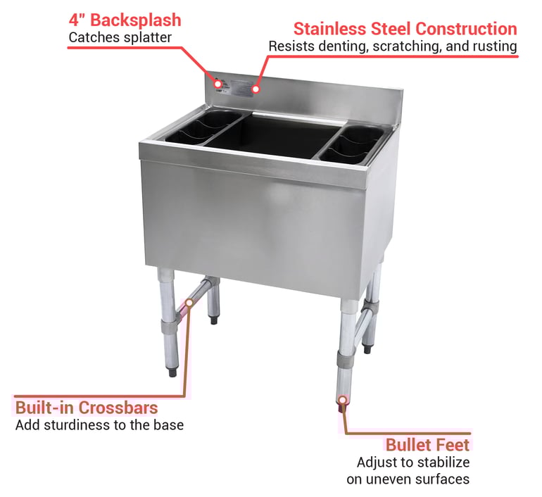 Advance Tabco SLI-12-36 36" Underbar Basics™ Cocktail Station w/ 119 lb Ice Bin, Stainless Steel