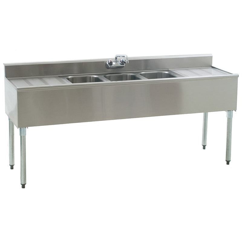 72" Underbar Sink Unit w/ (3) Compartments, 18 1/2" Left & Right Drainboards