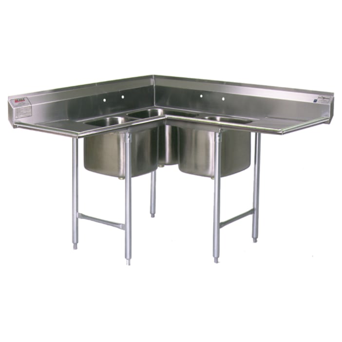 Eagle Group C314-16-3-18 117" 3 Compartment Corner Sink w/ 19"L x 16"W Bowl, 14" Deep