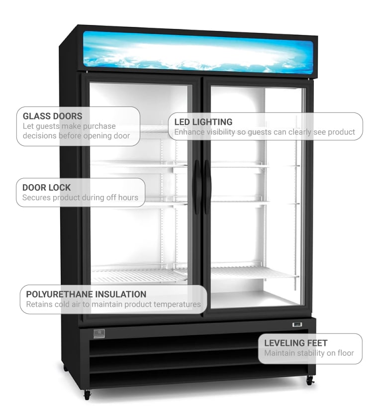 Kelvinator Commercial KCHGM48F 54" Two Section Display Freezer w/ Swing Doors - Bottom Mount Compressor, Black, 115v