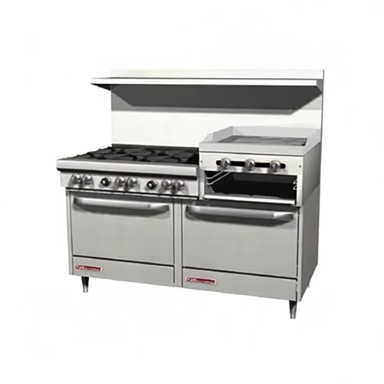 Southbend S60DD-2RR 60" 6 Burner Gas Range w/ Griddle/Broiler & (2) Standard Ovens, Natural Gas