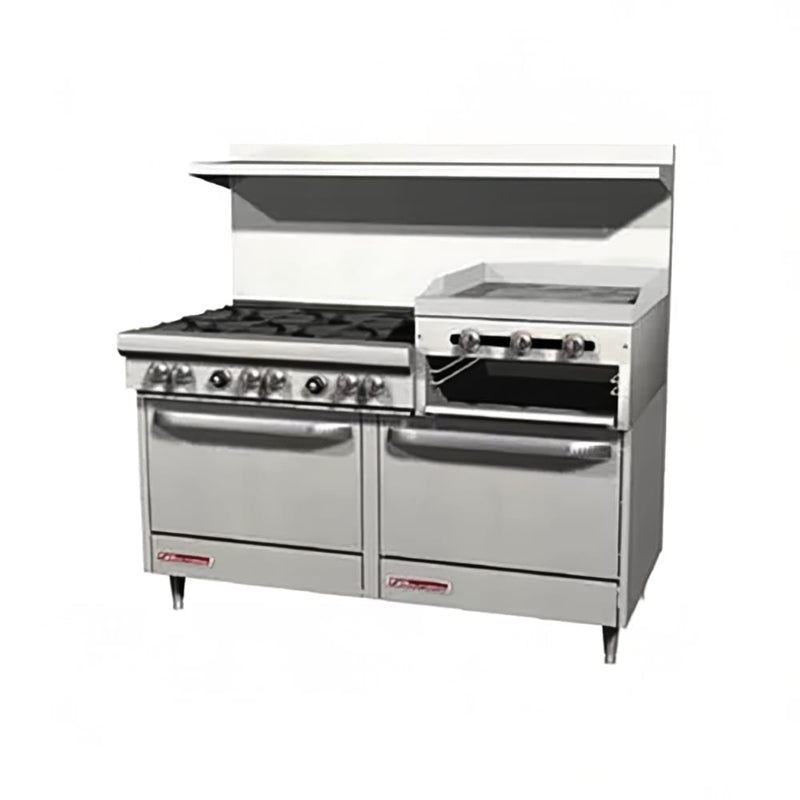 Southbend S60DD-2RR 60" 6 Burner Gas Range w/ Griddle/Broiler & (2) Standard Ovens, Natural Gas