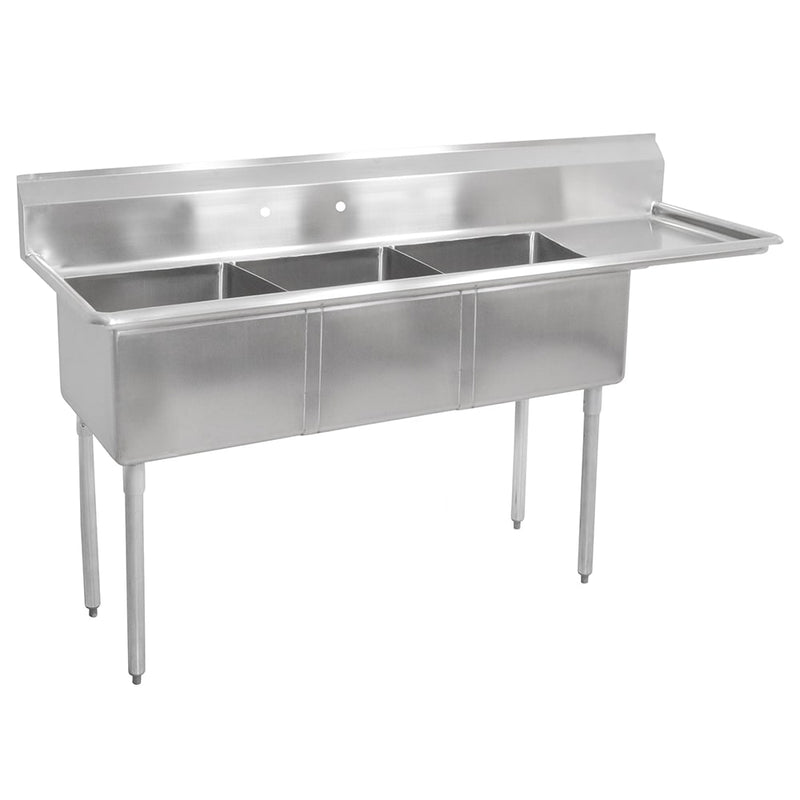 John Boos E3S8-1014-10R15 47 1/2" 3 Compartment Sink w/ 10"L x 14"W Bowl, 10" Deep