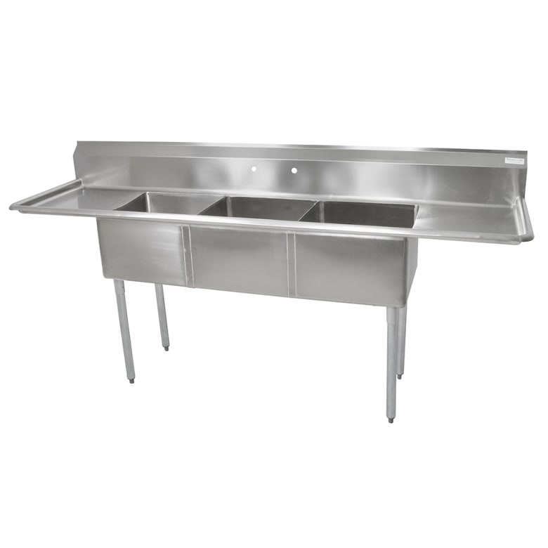 John Boos E3S8-15-14T15 75" 3 Compartment Sink w/ 15"L x 15"W Bowl, 14" Deep