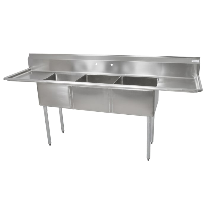 John Boos E3S8-15-14T15 75" 3 Compartment Sink w/ 15"L x 15"W Bowl, 14" Deep