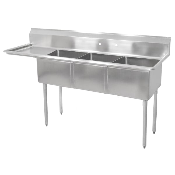 Advance Tabco 94-3-54-18RL 91" 3 Compartment Sink w/ 16"L x 20"W Bowl, 14" Deep