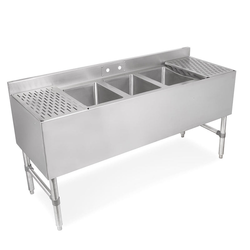John Boos UBS3-1872-2D18-X 72" 3 Compartment Underbar Sink w/ 10"L x 14"W Bowls, 10" Deep