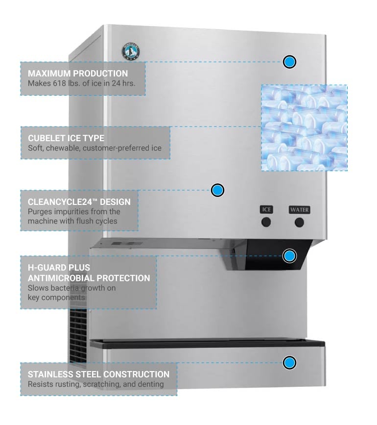 Hoshizaki DCM-500BAH 618 lb Countertop Nugget Ice & Water Dispenser - 40 lb Storage, Cup Fill, 115v